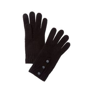 Hannah Rose Buttons & Twisted Cable Cuff Cashmere Gloves, Black